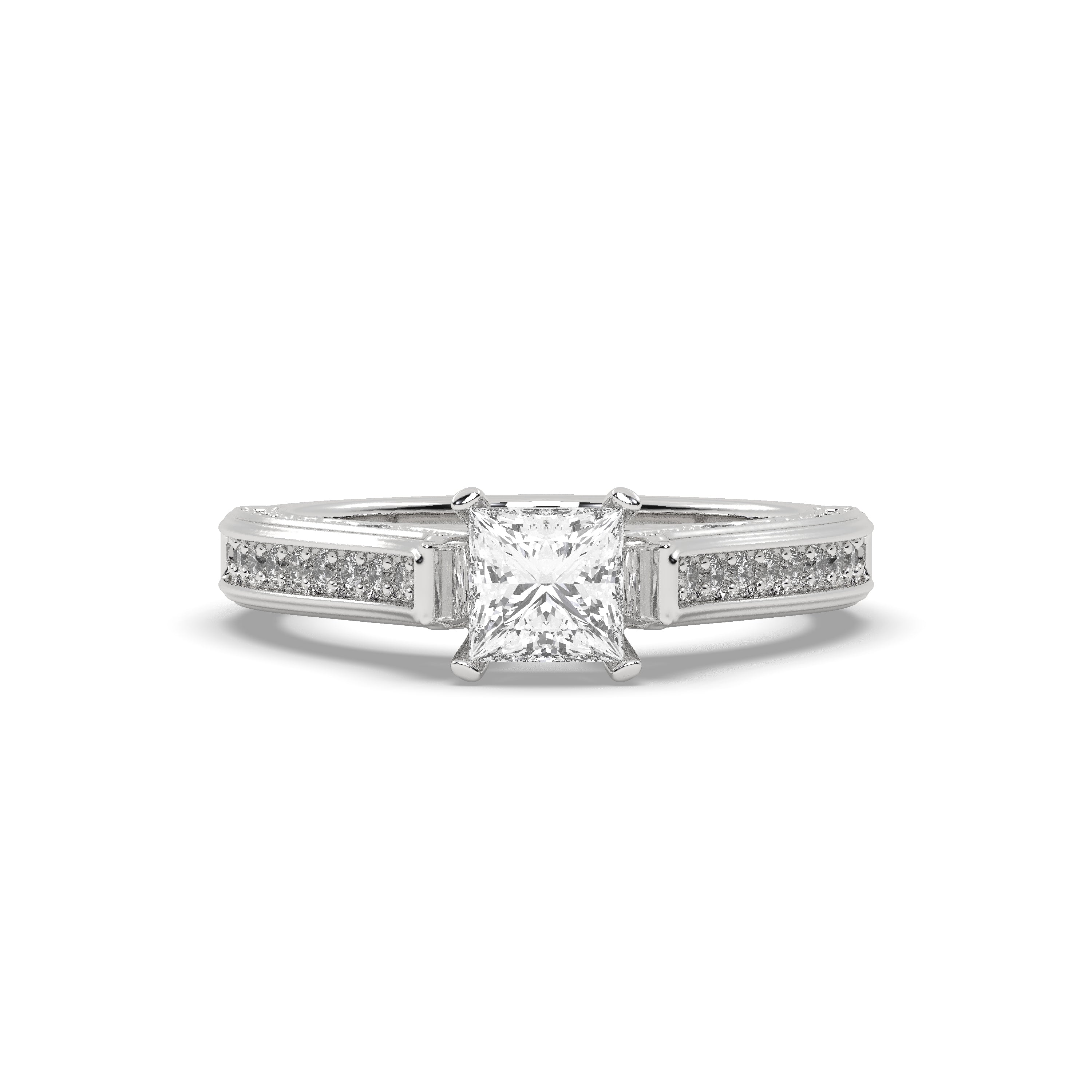 White Gold Studded 1.636 Carat Lab Grown Diamond Ring-F Color VS1 Clarity.